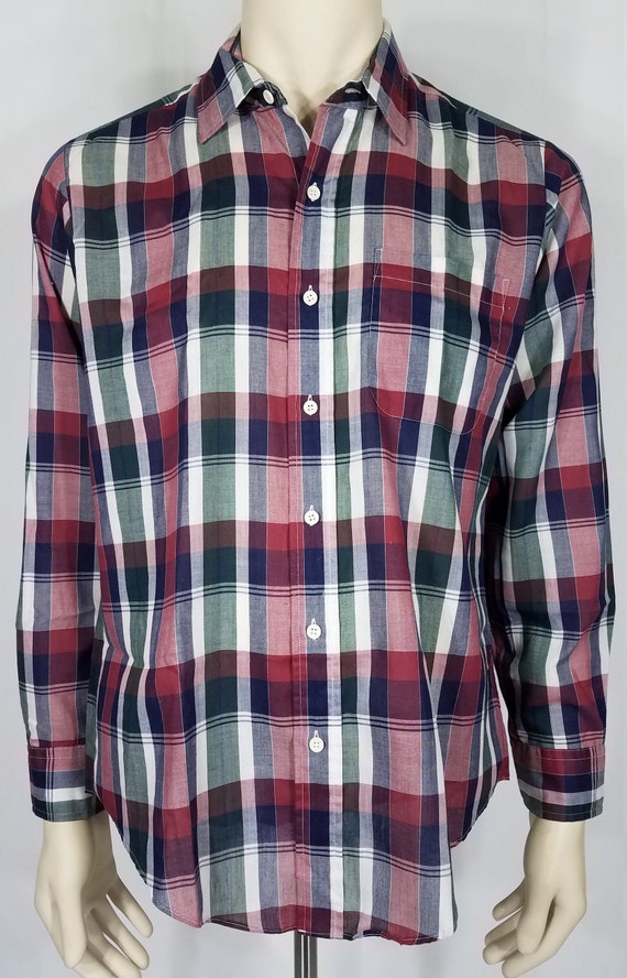White Plaid Long Sleeve Button Front 