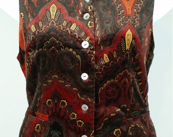 NWT Madeleine red orange black paisley damask velvet button up vest ladies size 10