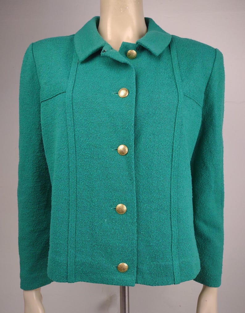 Chaqueta tipo blazer Castleberry verde texturizada con botones en la parte delantera, talla 14 para mujer. imagen 1