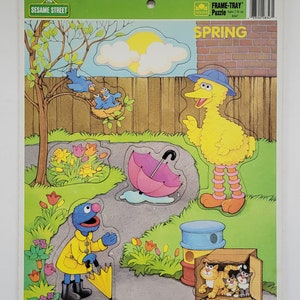 Vintage Sesame Street Spring frame tray puzzle 1991 Big Bird Grover Jim Henson