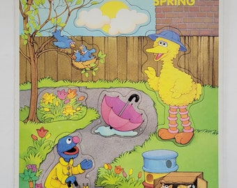 Vintage Sesame Street Spring frame tray puzzle 1991 Big Bird Grover Jim Henson