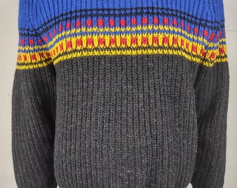 Gap blue gray yellow red 100% Wool thick heavyweight sweater mens Medium