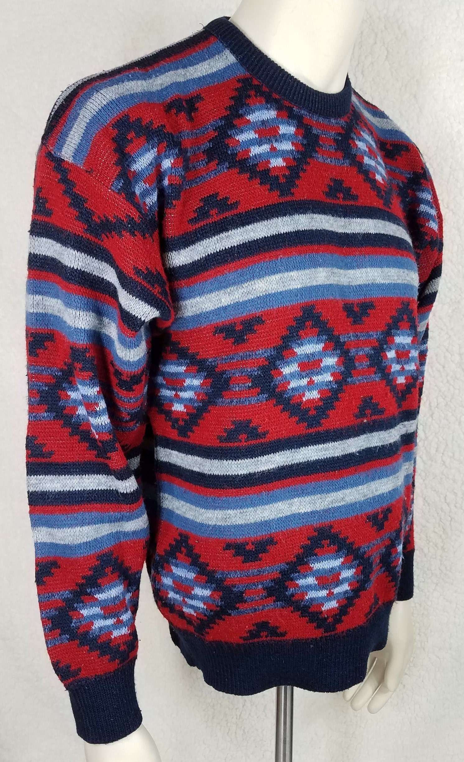 Jantzen Red Blue Aztec Striped Crew Neck Pullover Sweater Mens Large - Etsy