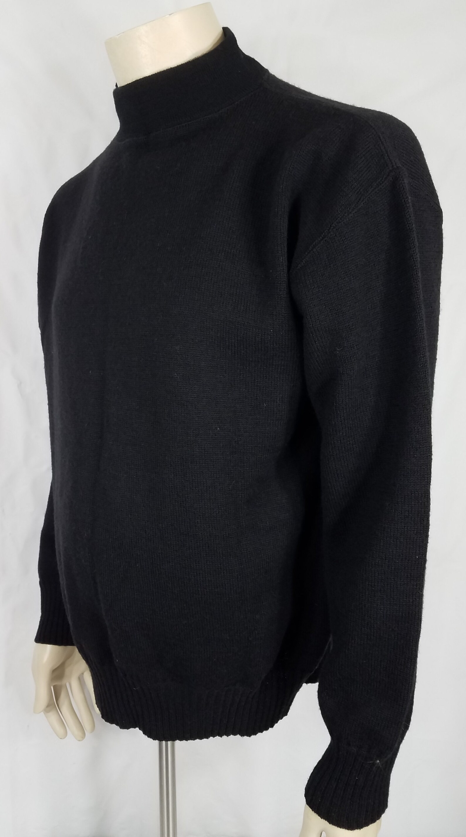 J. Peterman black mock neck 100 Wool pullover sweater mens XL Etsy