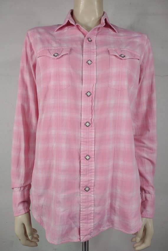 Polo Ralph Lauren Pink White Plaid Snap Button Western Shirt Ladies Small 