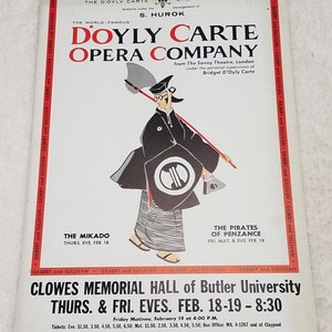 D'Oyly Carte Opera Co. The Mikado Butler University 22"x14" ad poster