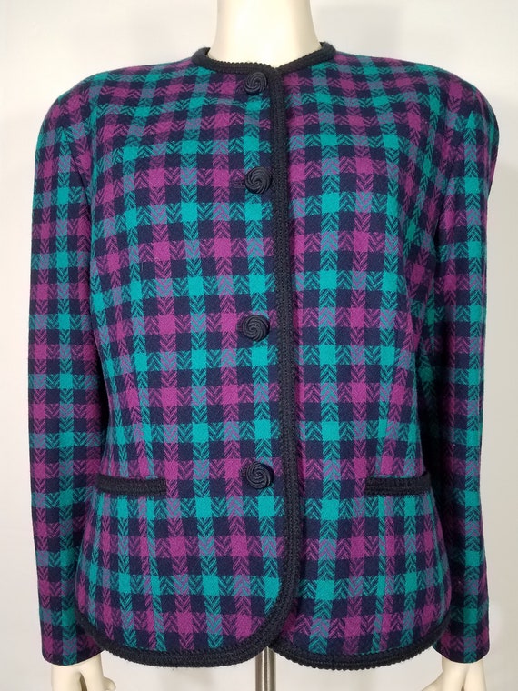 Pendleton purple green blue plaid check pure virg… - image 1