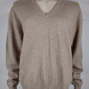 James Renwick tan beige 100% Lambswool V-neck pullover sweater ladies Large