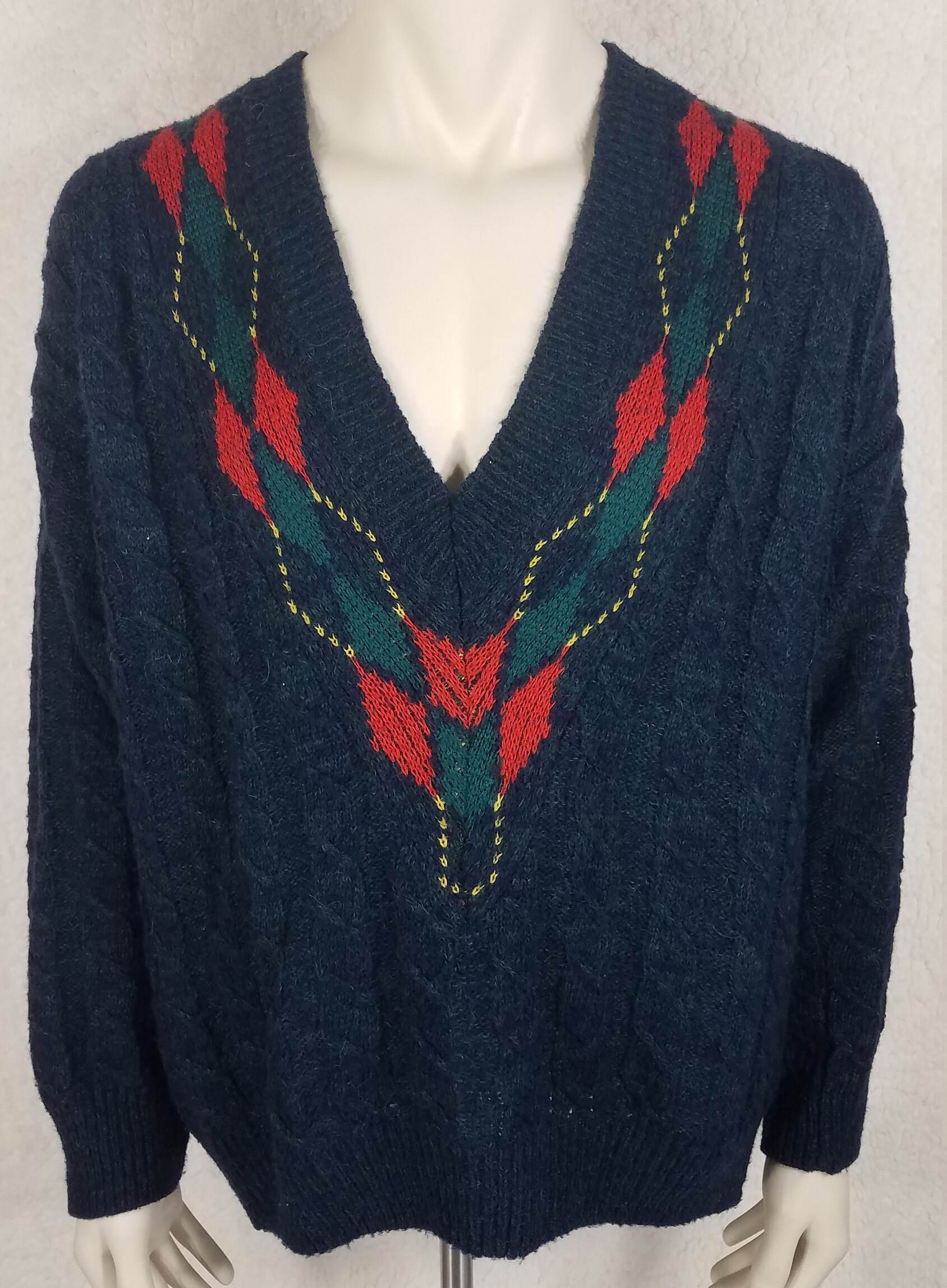 Fiume Blue Red Green Argyle Deep V-neck Pullover Sweater Mens - Etsy