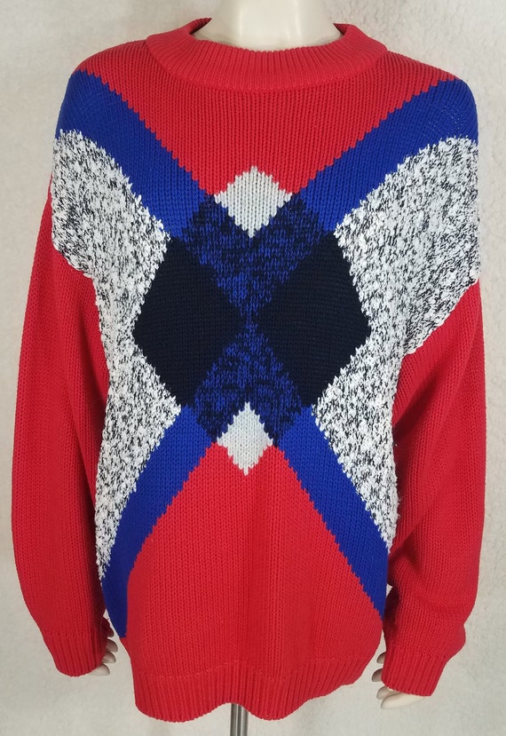 Pretense red gray blue argyle Acrylic pullover swe