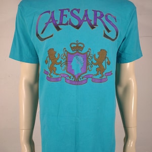 Caesar&#39;s teal green purple gold Casino Logo single stitch t-shirt Large