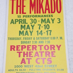 Gilbert & Sullivans The Mikado Repertory Theatre en el cartel CTS 22"x14"