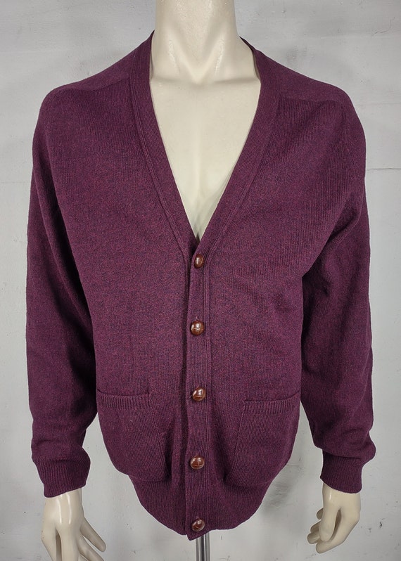 L.L. Bean reddish purple 100% Lambswool V-neck ca… - image 1