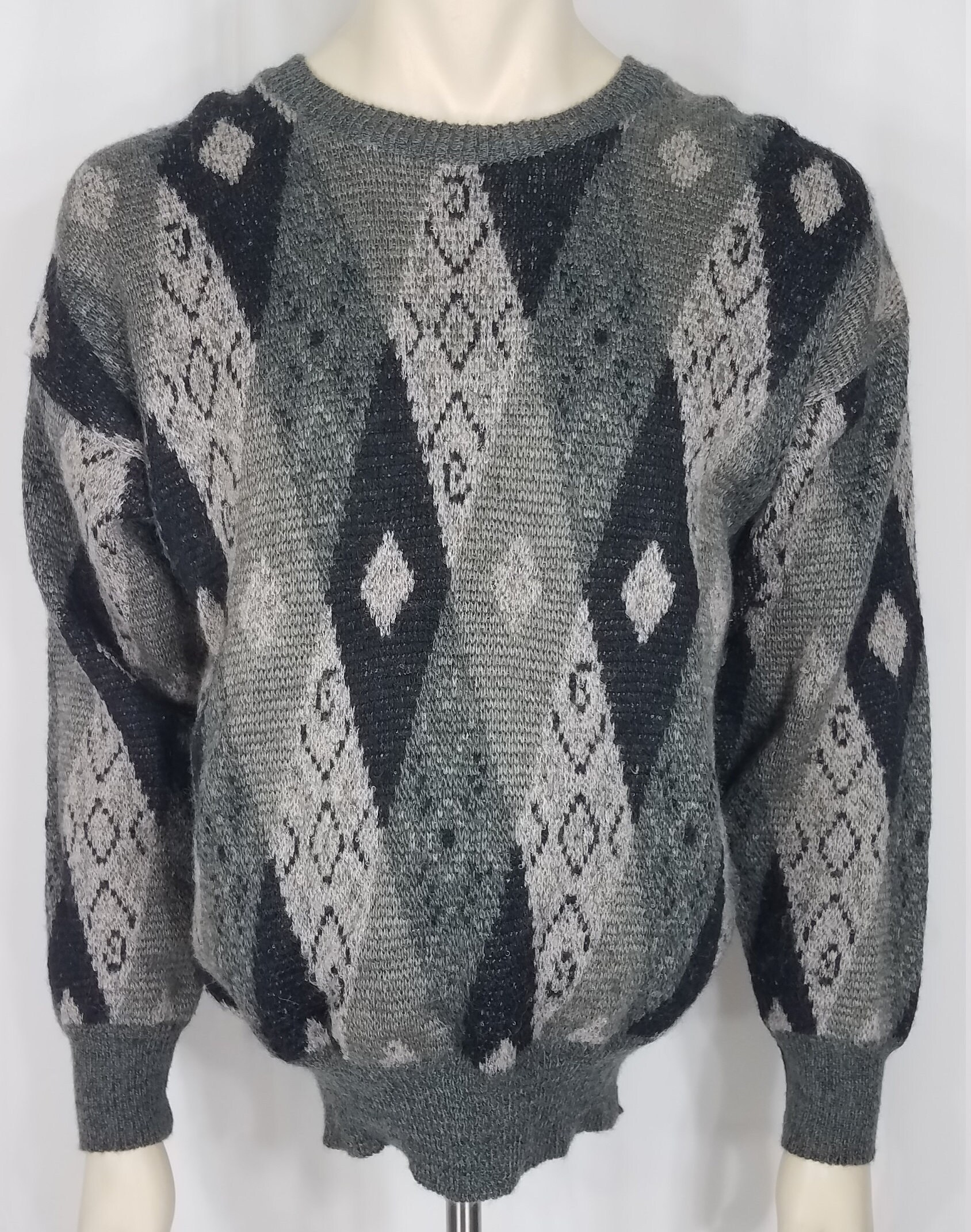 Brian Macneil Gray Argyle Acrylic Blend Crew Neck Sweater Mens - Etsy