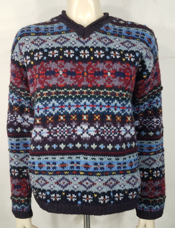 BSCCGG Abercrombie \u0026 Fitch Multicolor Nordic Stripe 100% Wool Sweater Ladies Medium