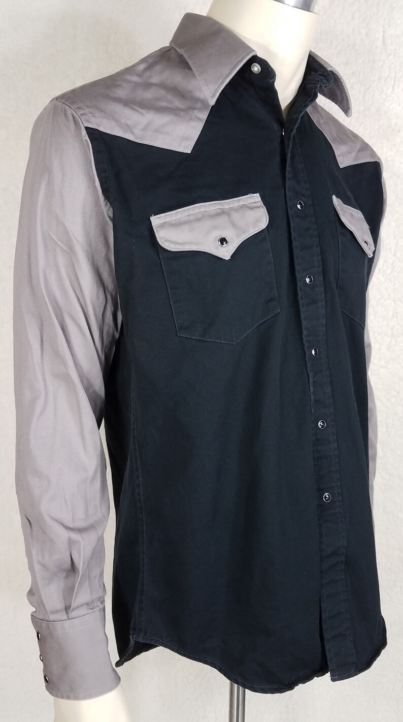 Drysdales black gray thick cotton snap button long sleeve shirt mens Medium