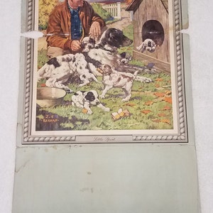 Original J.F. Kernan Little Sport man w/ dogs 1949 calendar print 44&quot;x22&quot;