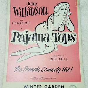 Original junio Wilkinson broadway Pajama Tops 22x14 pulgadas tarjeta de ventana 1963 Winter Garden