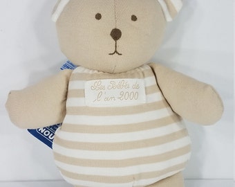 NWT Nounours beige tan white striped 8 inch teddy bear collectible baby toy  France 1992