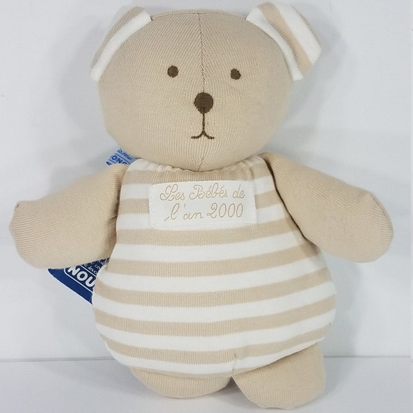 NWT Nounours beige tan white striped 8 inch teddy bear collectible baby toy  France 1992