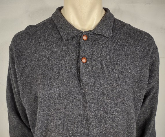 VTG L.L. Bean gray 100% wool collared 1/4 button … - image 2
