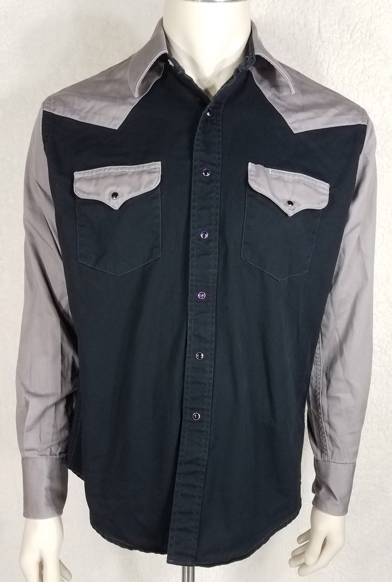Drysdales black gray thick cotton snap button long sleeve shirt mens Medium