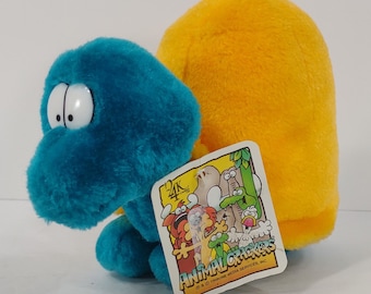 Vintage 24K Animal Crackers teal yellow 8 inch turtle plush stuffed animal 1994
