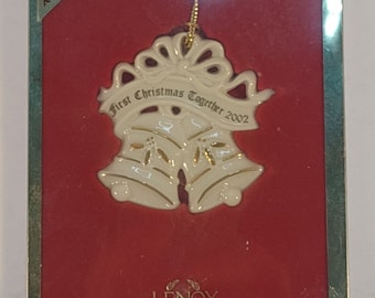 Lenox 2002 Annual First Christmas Together ceramic bells tree ornament