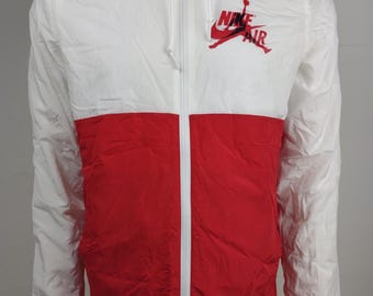 Vintage Nike Air Jordan red white full zip hooded windbreaker jacket mens Small