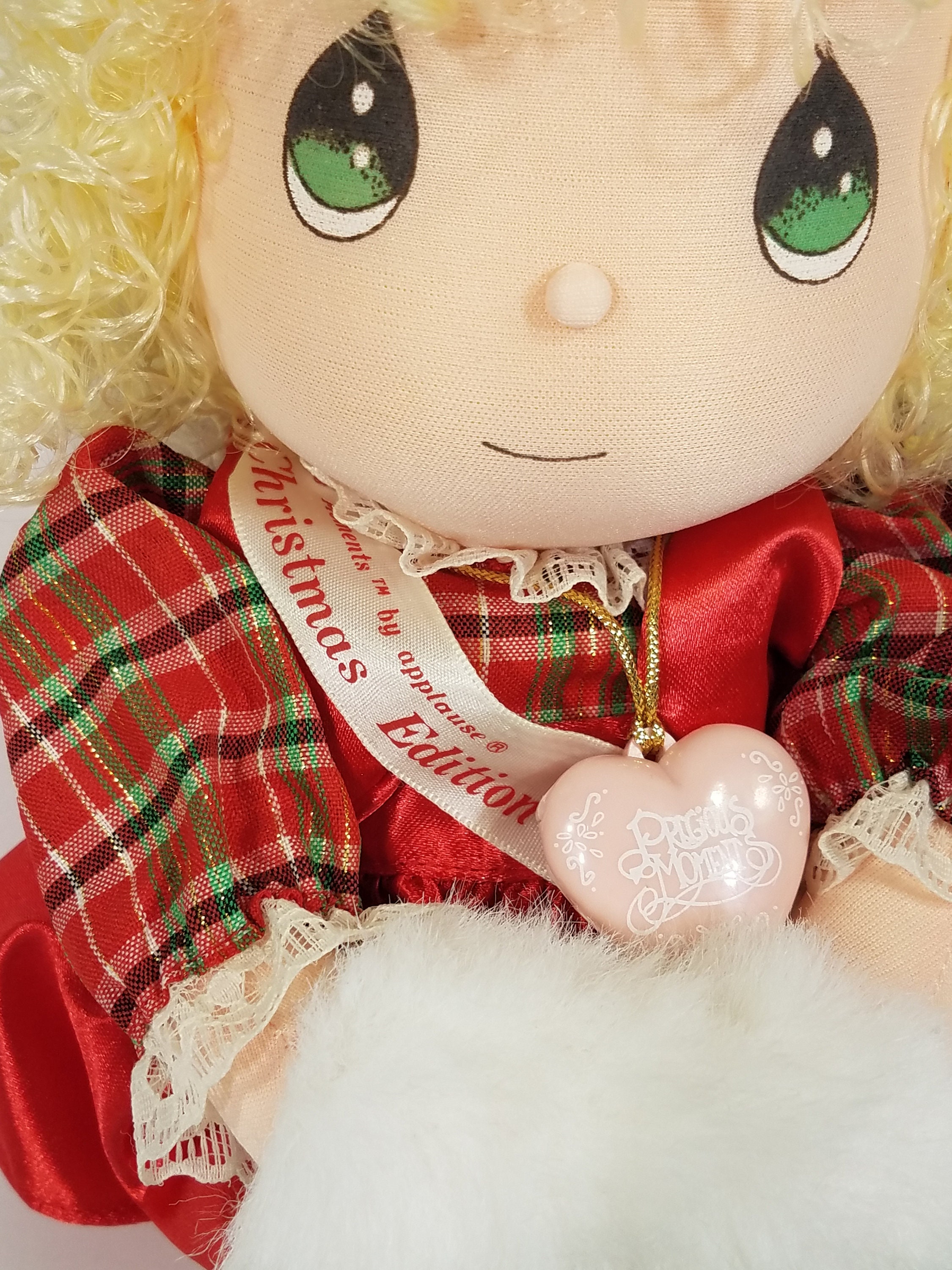 Applause Precious Moments Red Christmas Doll Blonde Curly Hair