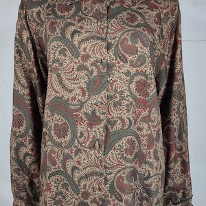 Pendleton burgundy green brown paisley button front shirt blouse 18W