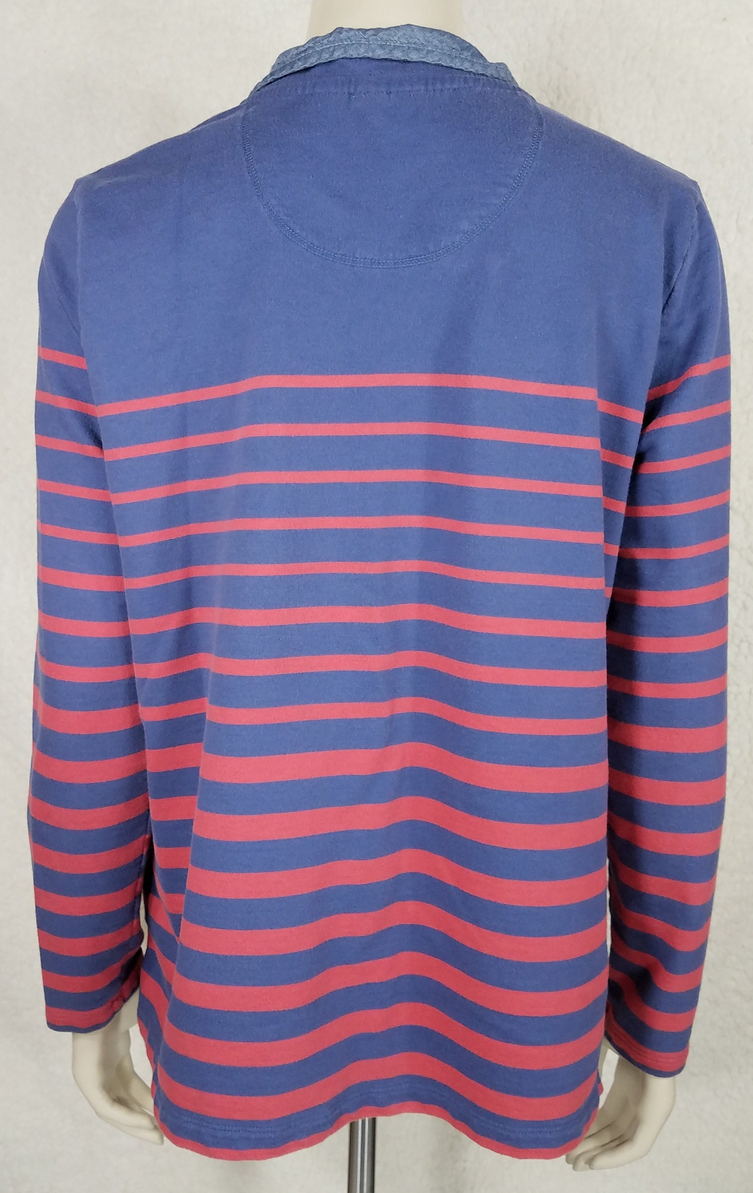 L.L. Bean red blue striped 1/4 Button thin cotton sweatshirt | Etsy