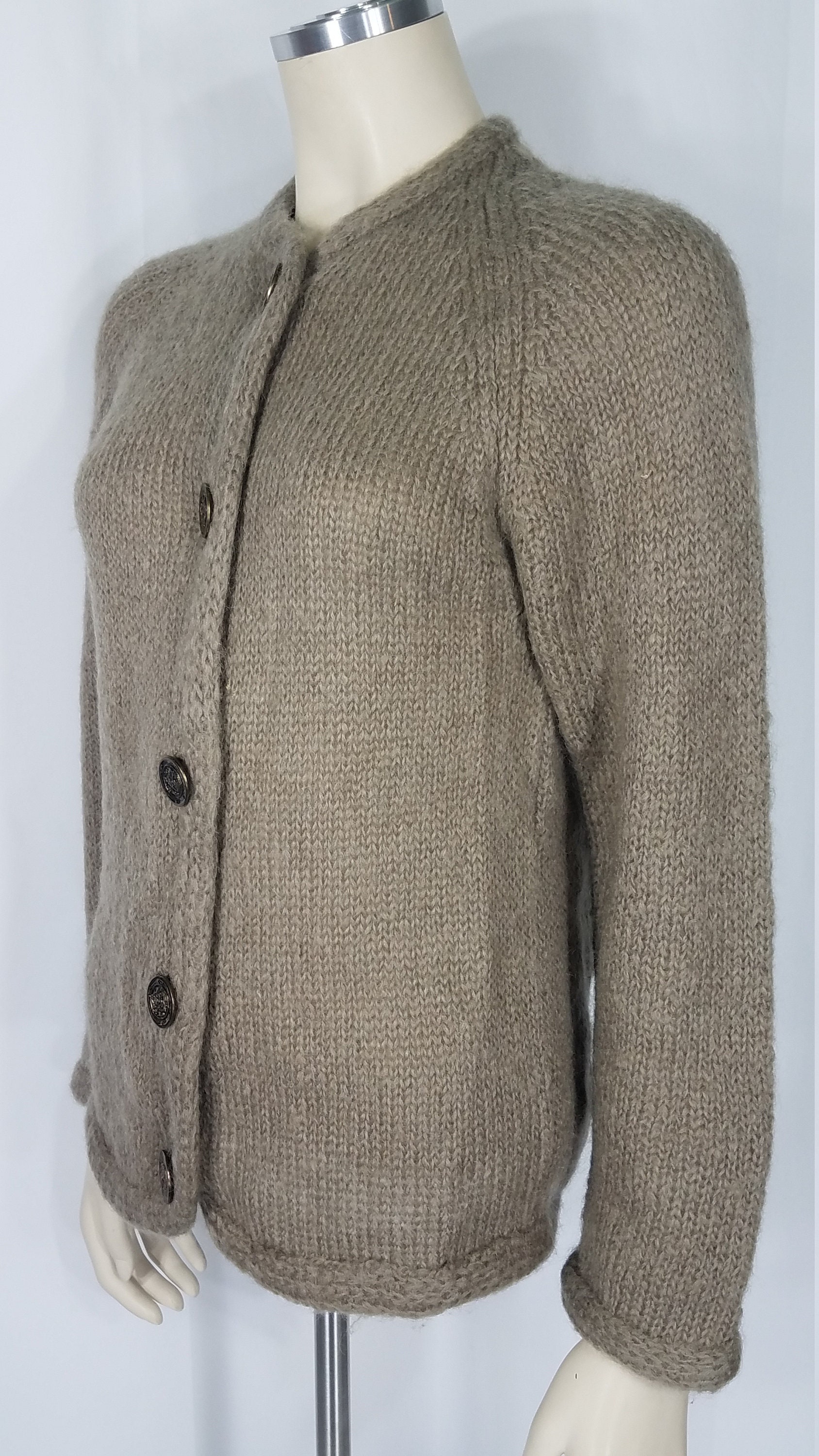 Mary Lewis Brown Tan Mohair Wool Blend Button up Cardigan Ladies 34 ...