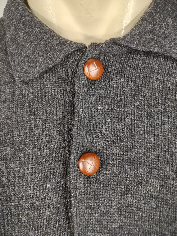 VTG L.L. Bean gray 100% wool collared 1/4 button … - image 3