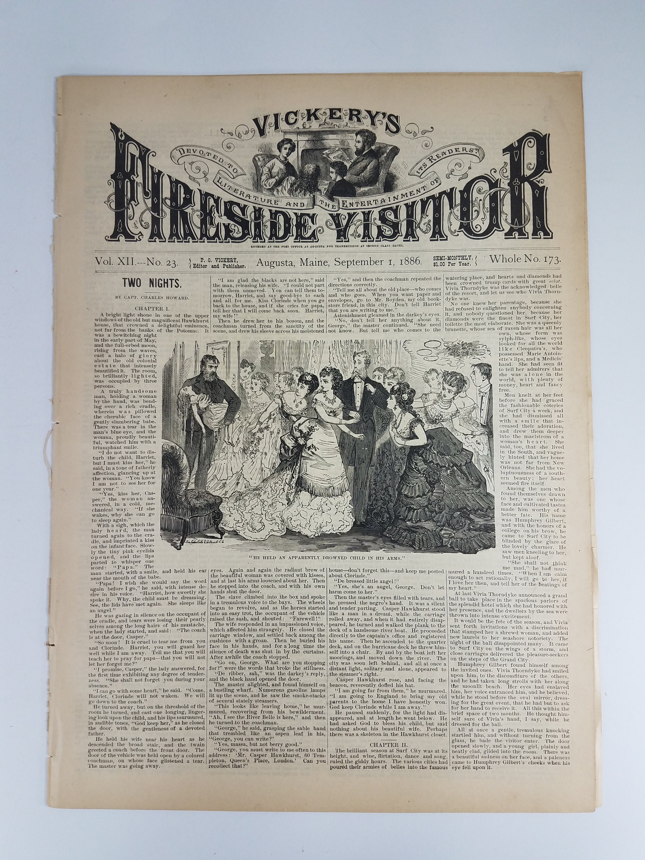 Antique Augusta Maine Vickery's Fireside Visitor September 1 1886 complete  newspaper -  Portugal