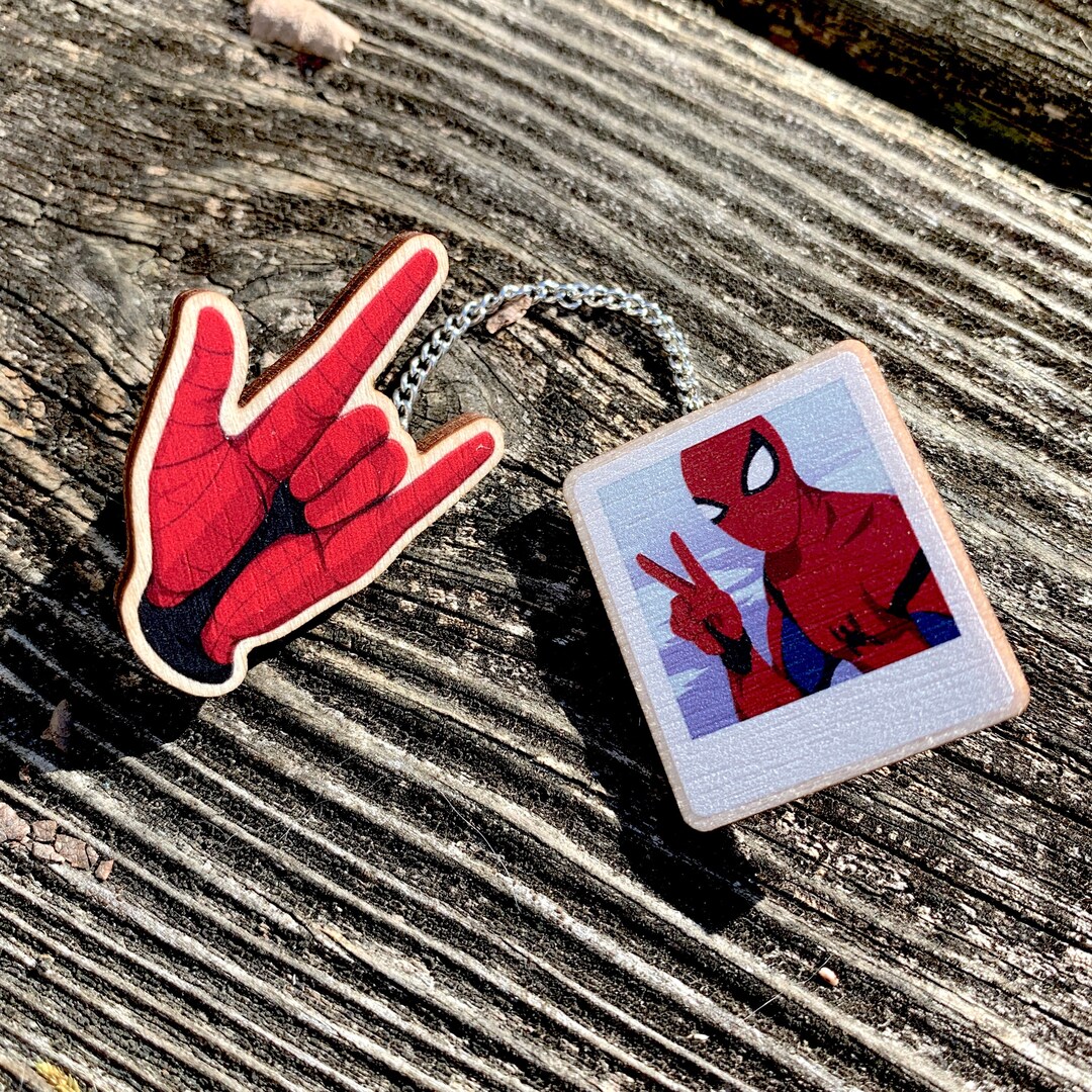 Wooden Pins Pictures of Spiderman Linked / Collar Pins Etsy