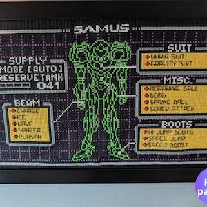 Pantalla de objetos de Samus Super Metroid en punto de cruz (PATRÓN)