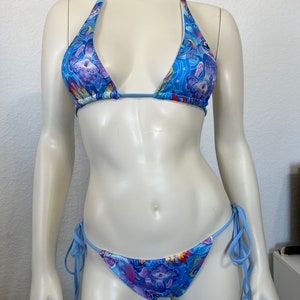 Blue mushroom print cheeky bottom bikini