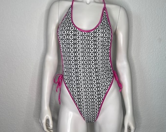 Black & white with pink  bathing suit Monokini full bottom