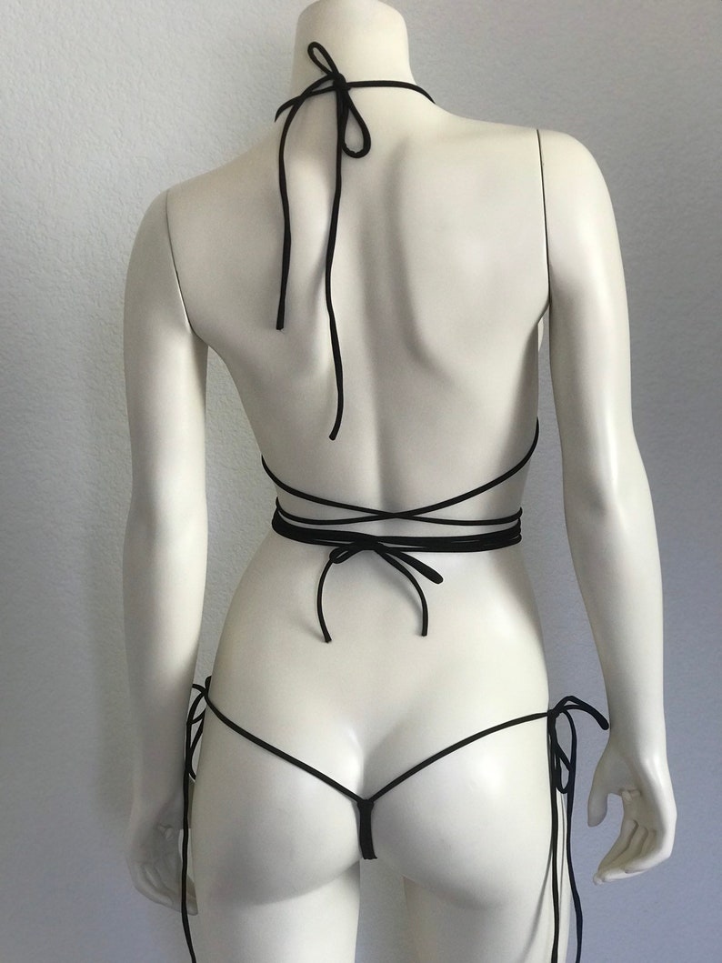 Teal and black micro mini exotic bikini