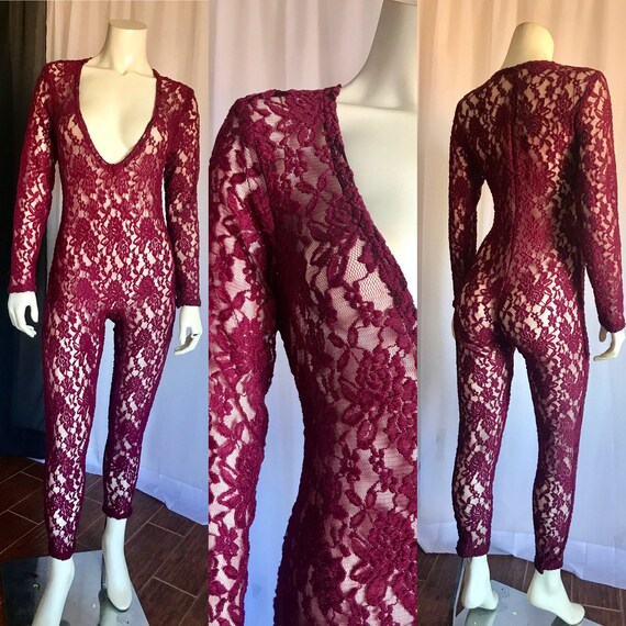 burgundy lace jumpsuit