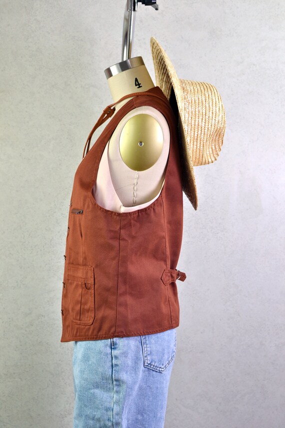 rust canvas button down utility vest . 70s vintag… - image 6