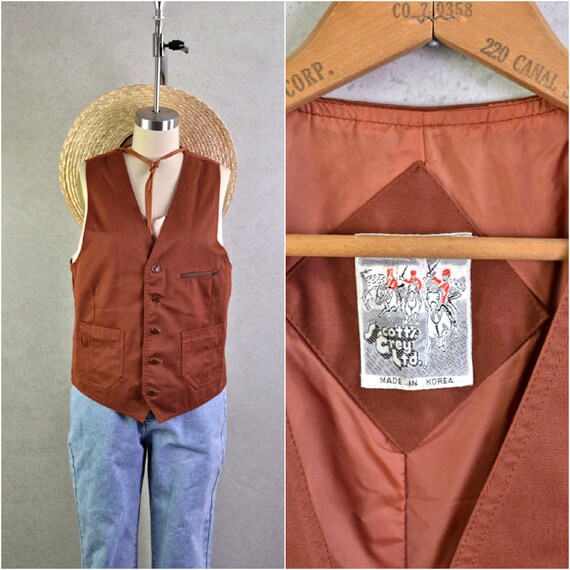 rust canvas button down utility vest . 70s vintag… - image 1