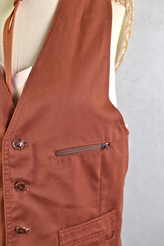 rust canvas button down utility vest . 70s vintag… - image 4