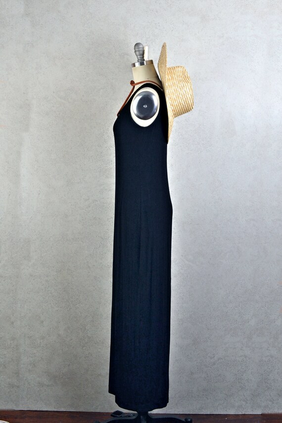 slinky black ribbed sleeveless maxi slit dress . … - image 7