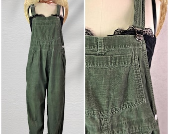 st john's bay olive green pure cotton corduroy overalls with pockets . size s/m . 90s vintage
