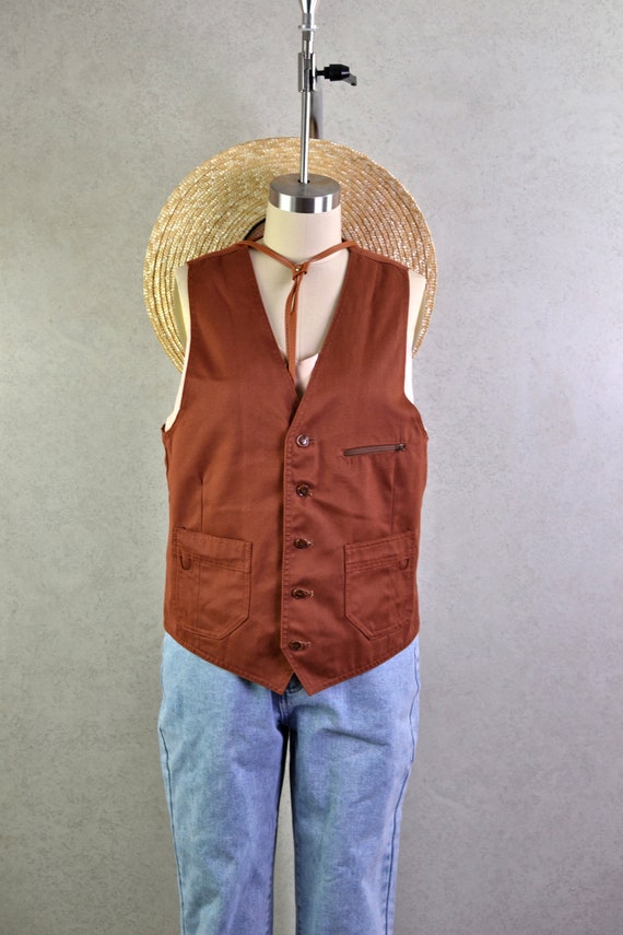 rust canvas button down utility vest . 70s vintag… - image 2