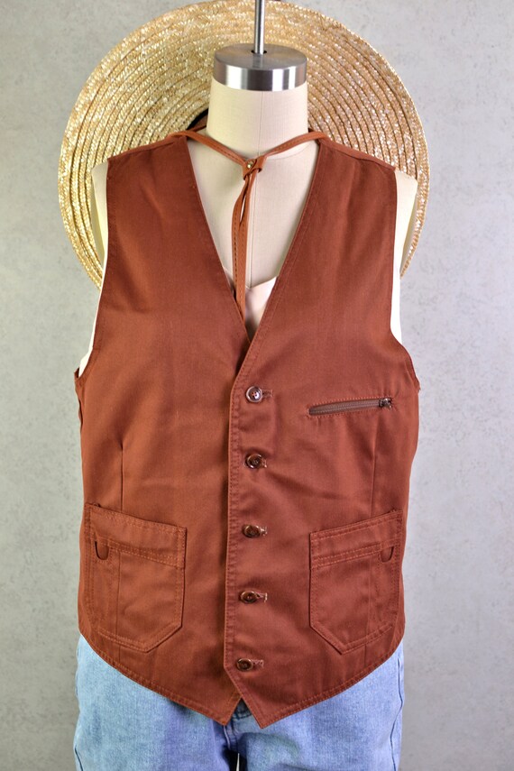 rust canvas button down utility vest . 70s vintag… - image 3