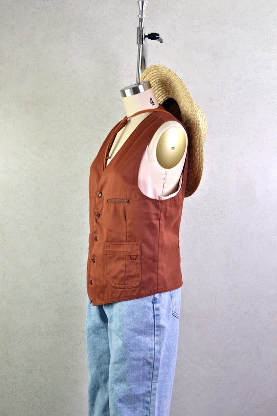 rust canvas button down utility vest . 70s vintag… - image 5
