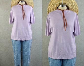 pastel lavender softest knit short sleeve mock neck sweater . 90s vintage . m